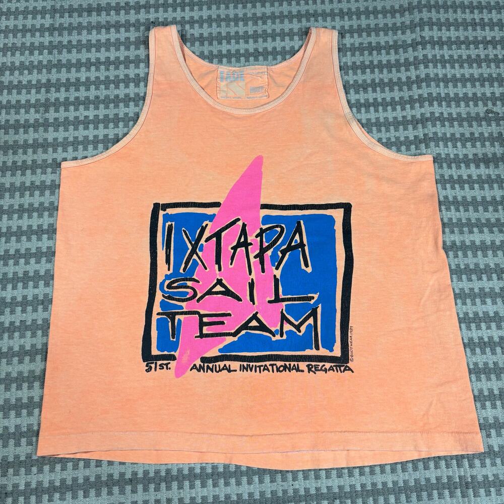 Vintage 1989 Fade In Ixtapa Sail Team 51st Annual‎ Regatta Graphic Tank Top Sz L